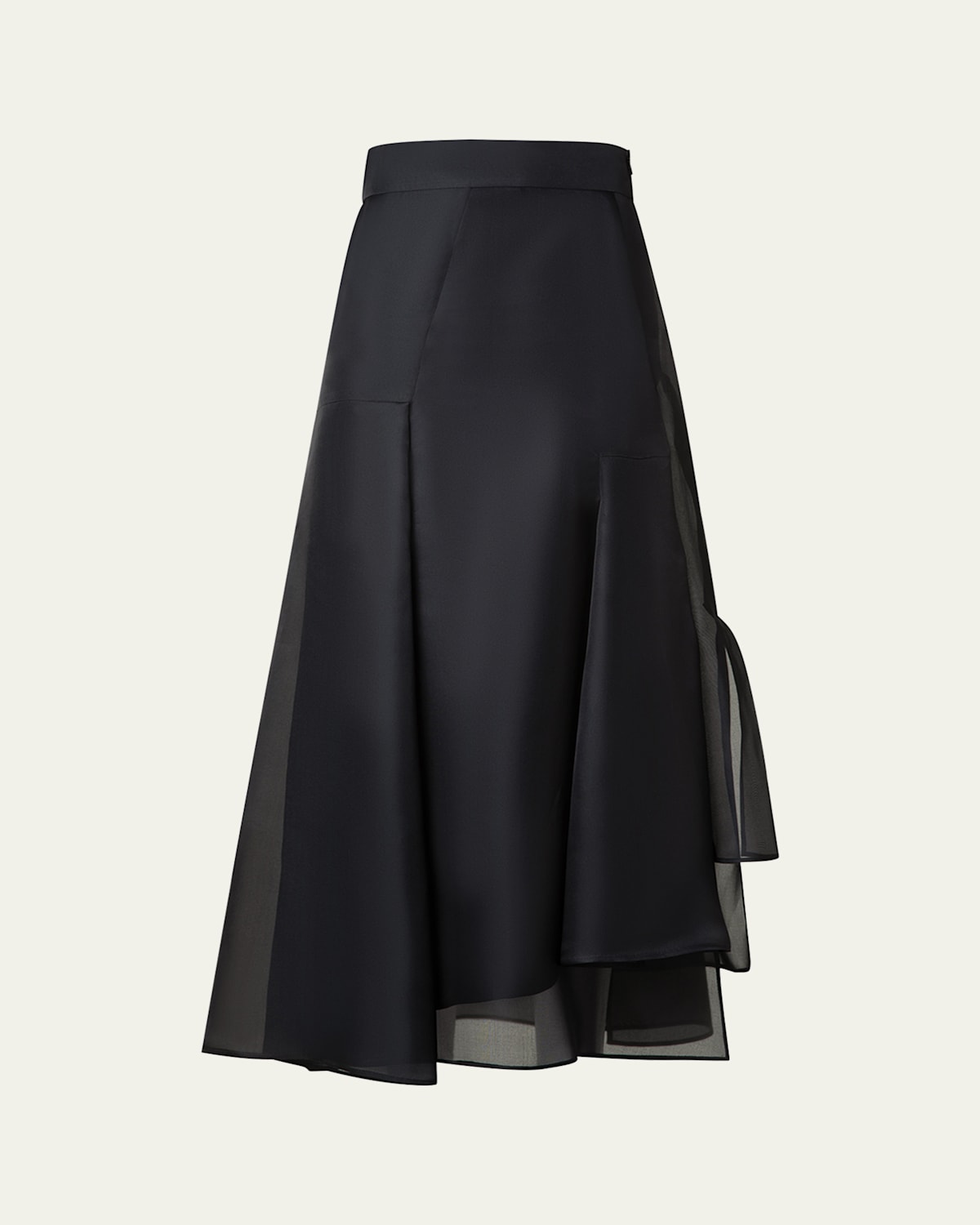 Shop Akris Asymmetric Pleated Silk Organza Midi Skirt In Black