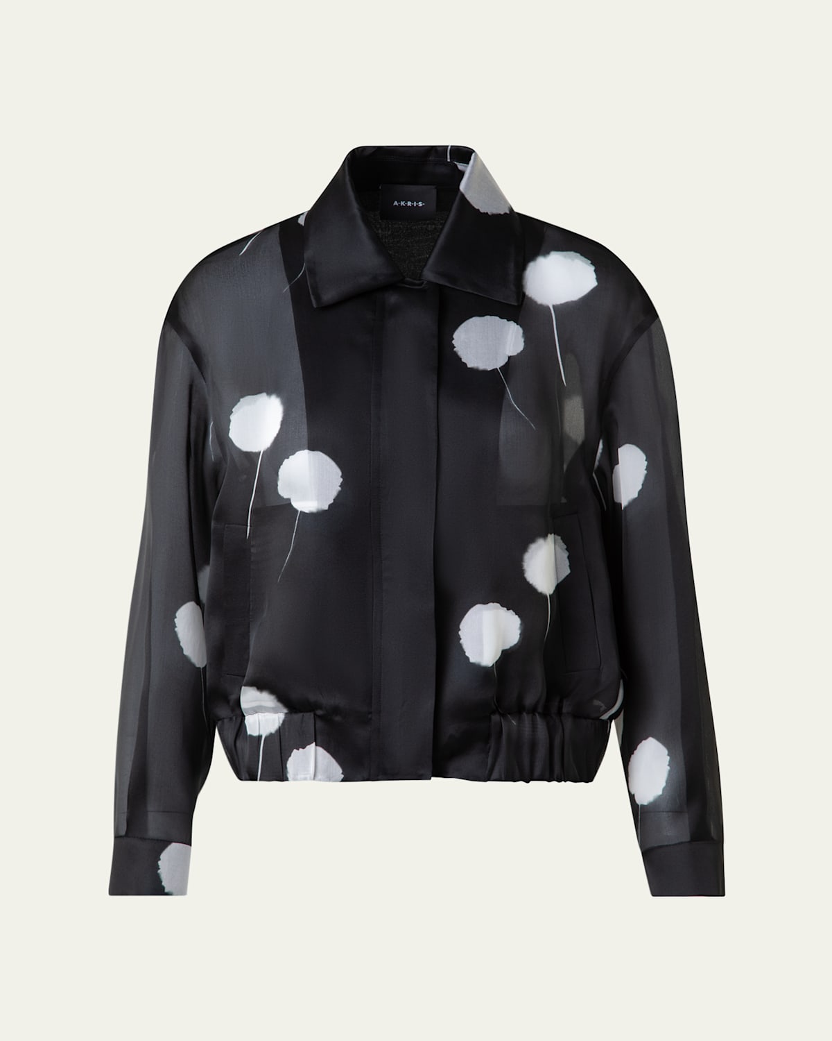 Akris Wanda Windflower-print Silk Crepe Blouson Jacket In Black-cream