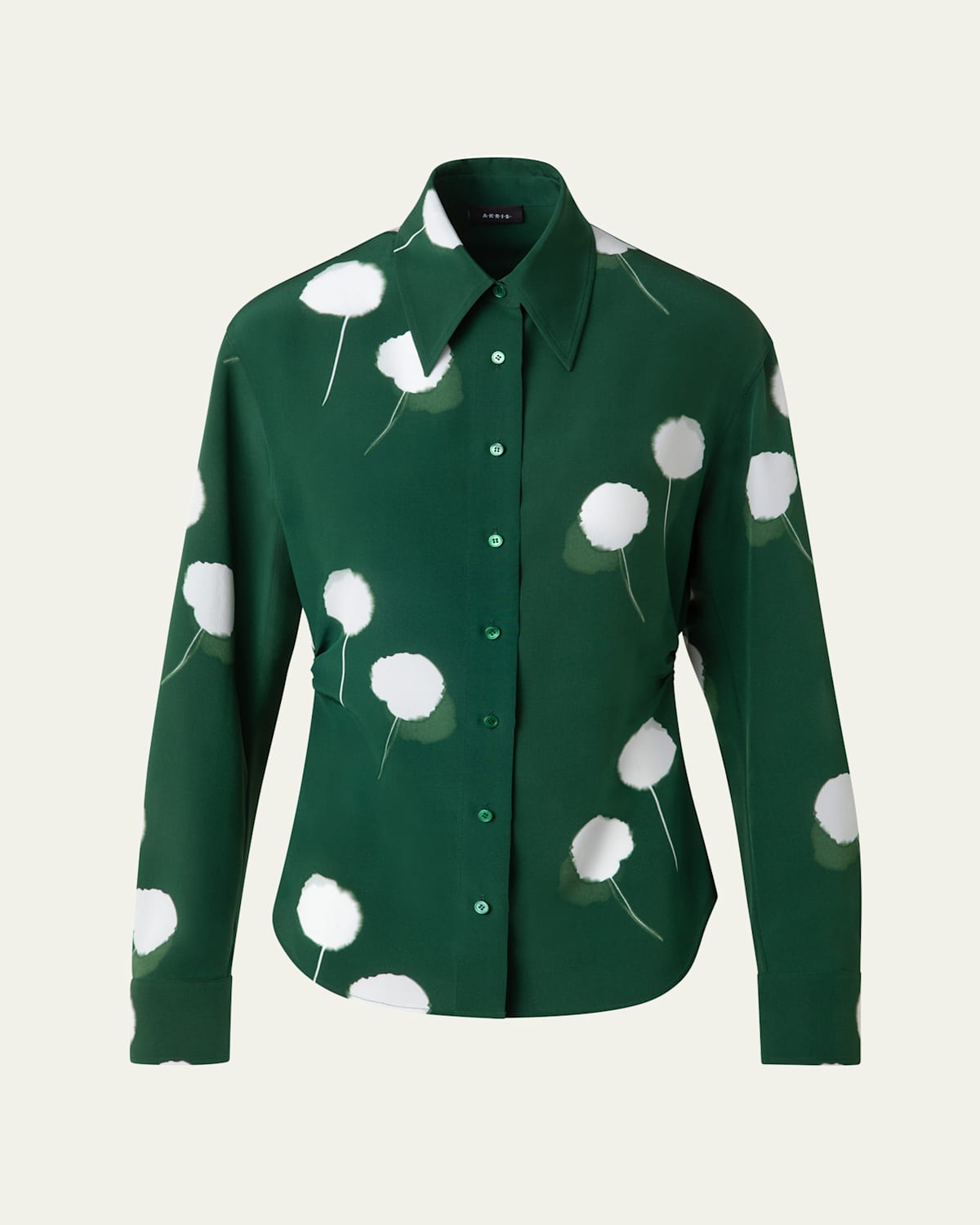 AKRIS WINDFLOWER PRINT SILK CREPE BLOUSE 