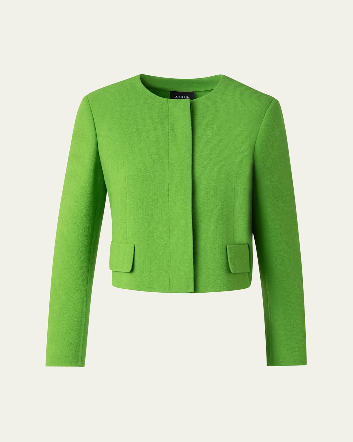 Akris Adriana Short Wool Crepe Jacket In Grass Green