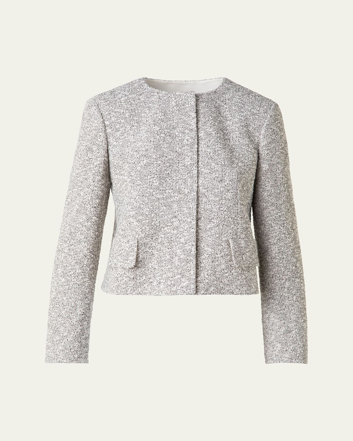 Akris Adriana Short Tweed Boucle Jacket In Ecru-black