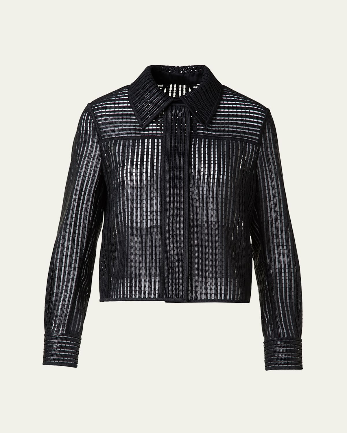 AKRIS TALITHA SHORT TECHNO STRIPE BOXY JACKET 