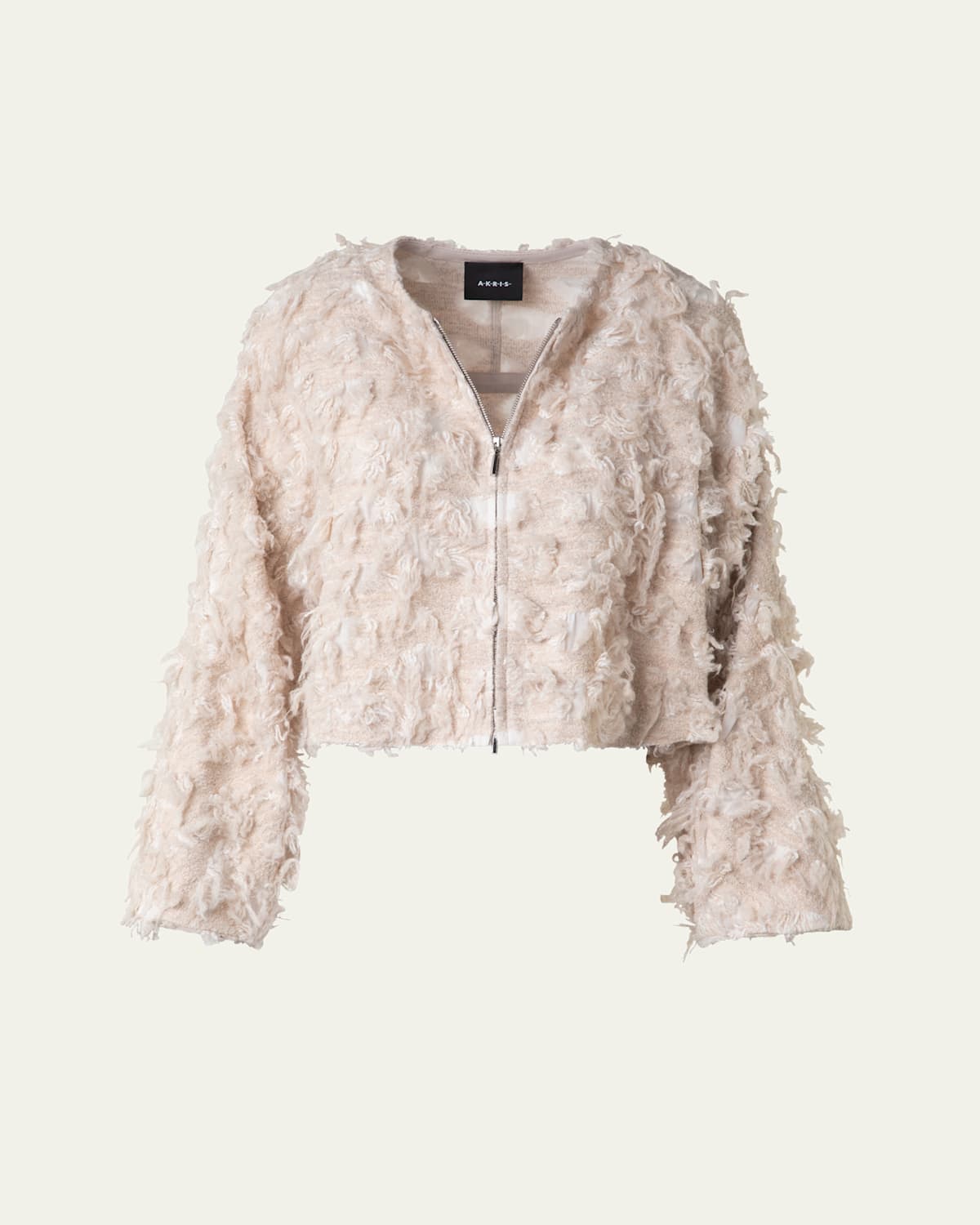 Akris Alida Short 3d Jacquard Wool-blend Jacket In Greige