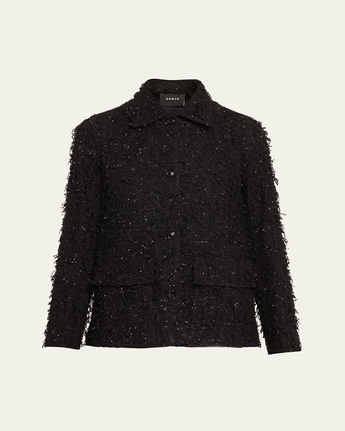 Akris Tomma Fringe Boucle Sequined Shirt Jacket In Black