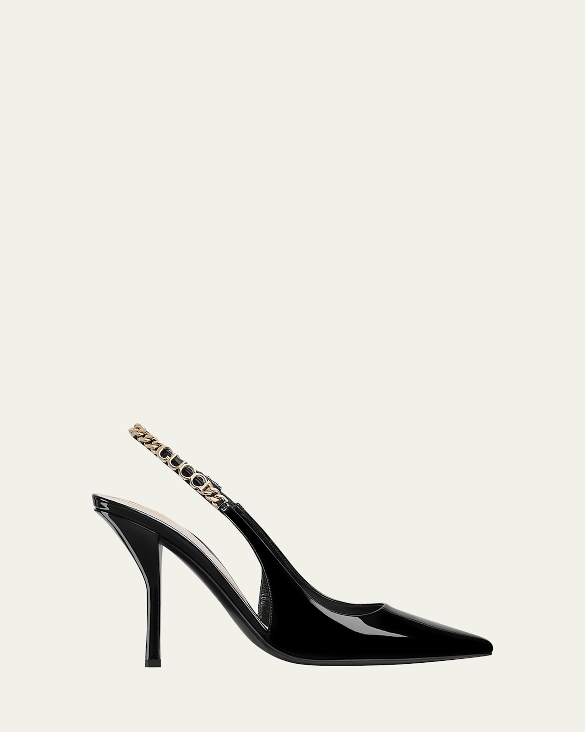 Shop Gucci Signoria Patent Chain Slingback Pumps In Nero