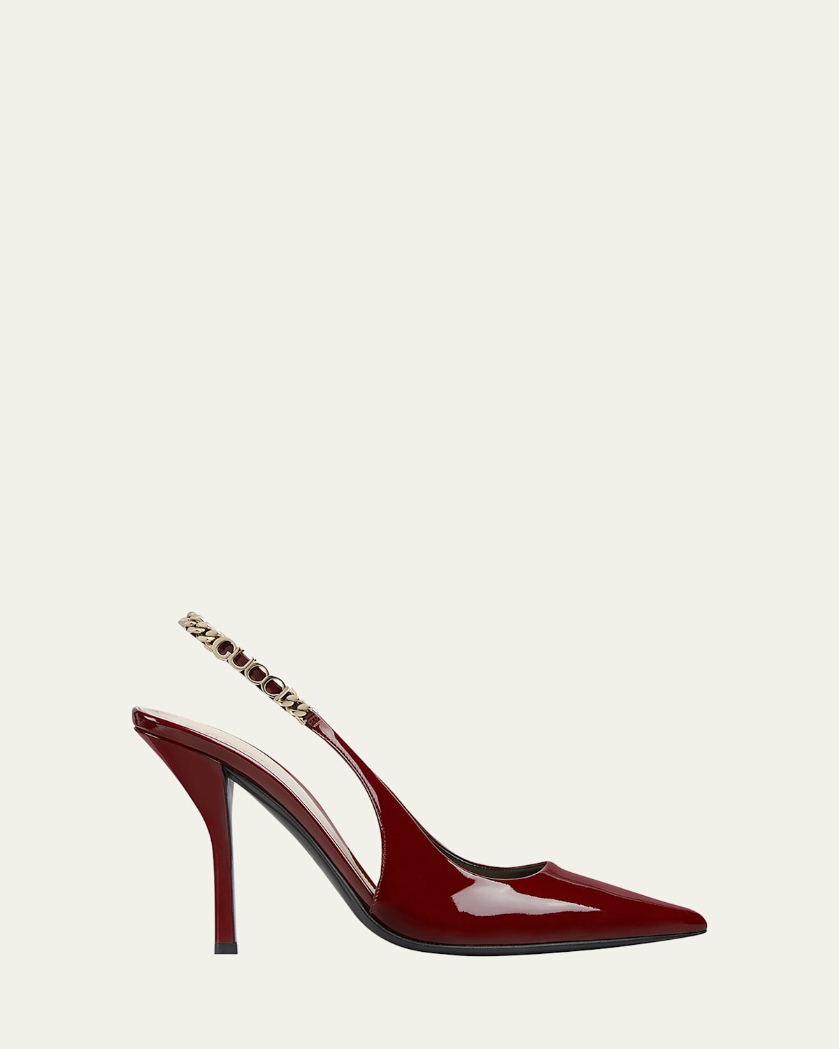 Shop Gucci Signoria Patent Chain Slingback Pumps In Red Ancora