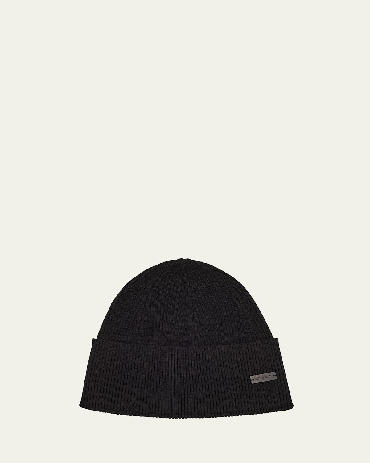 Saint Laurent Men's Cashmere Knit Beanie Hat with Leather Logo