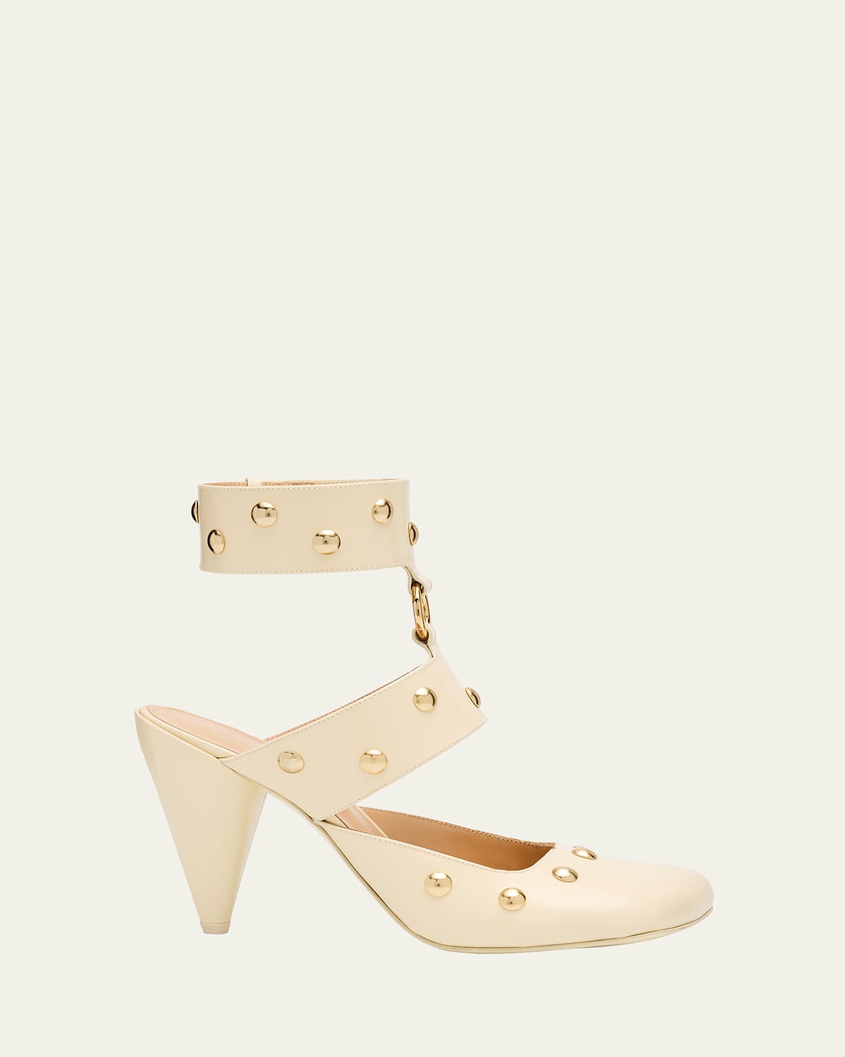 Jade Leather Stud Ankle-Cuff Mule Pumps