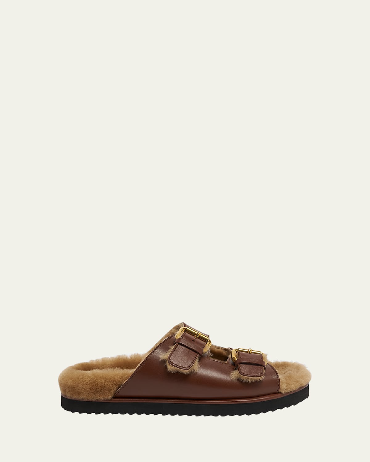 Nil Leather Shearling Dual-Buckle Sandals