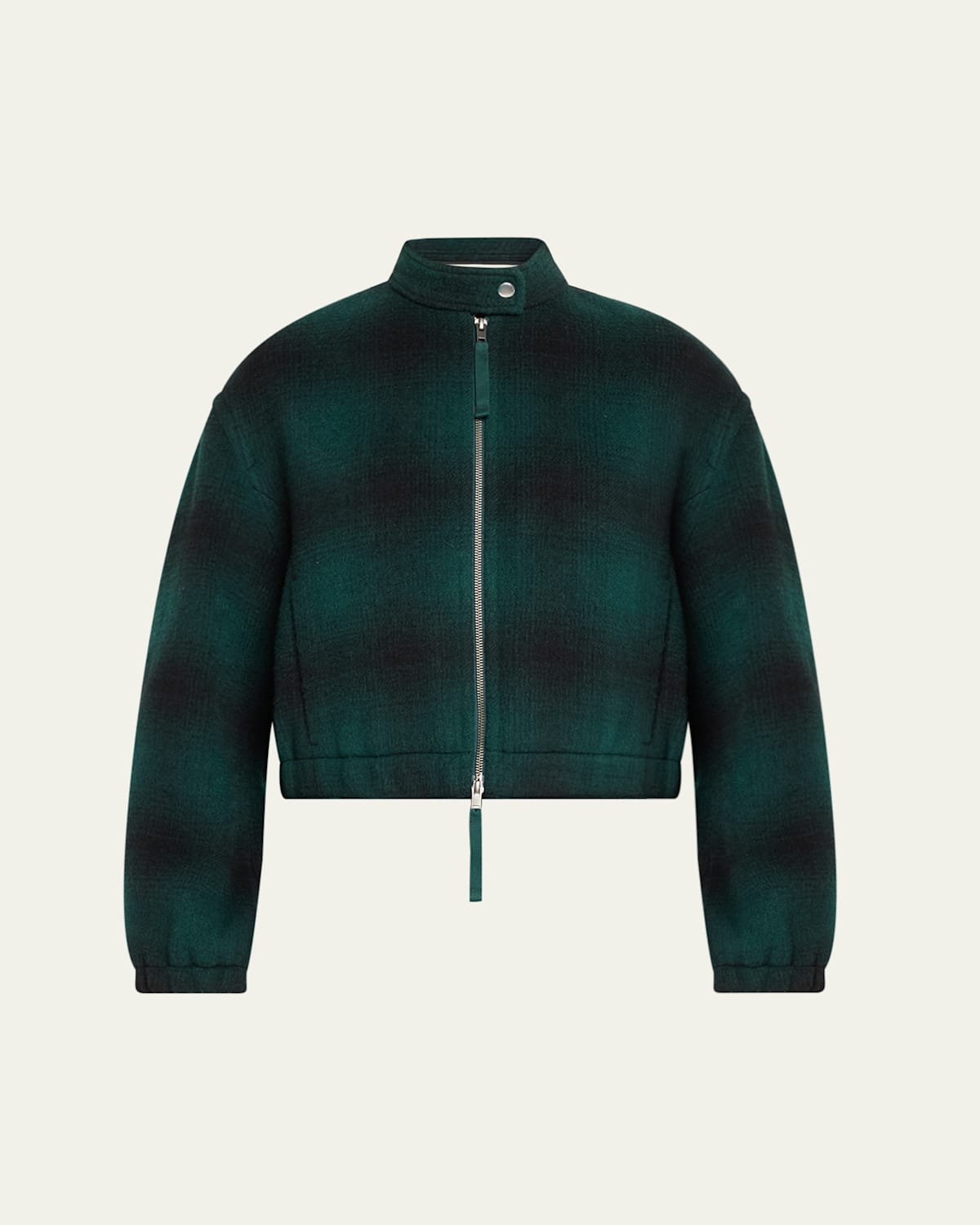 Vince Shadow Plaid Wool-blend Bomber Jacket In Juniper