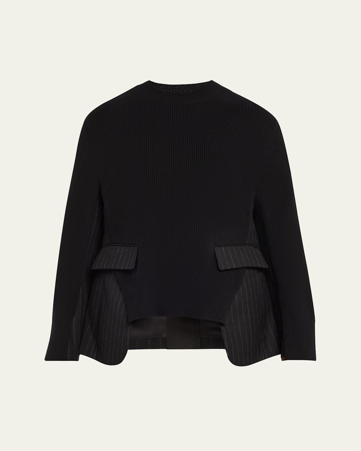SACAI HYBRID RIBBED WOOL BLAZER SWEATER 
