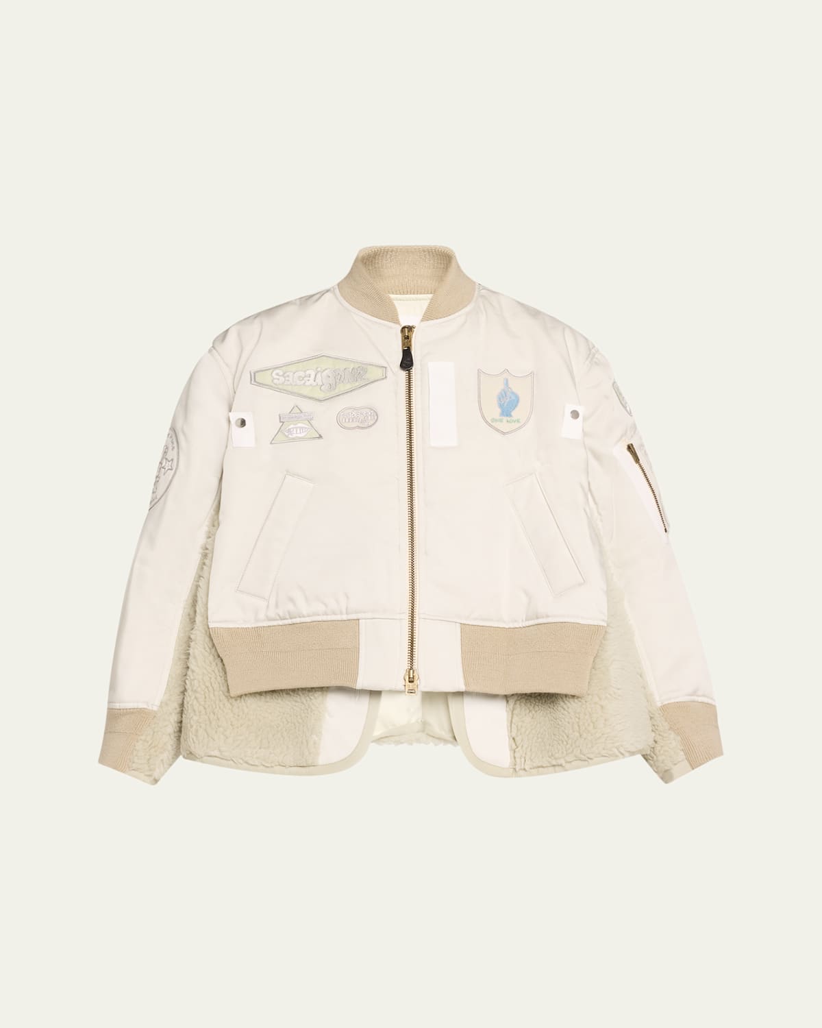 SACAI SPIEWAK PATCH NYLON SHEARLING BOMBER JACKET 