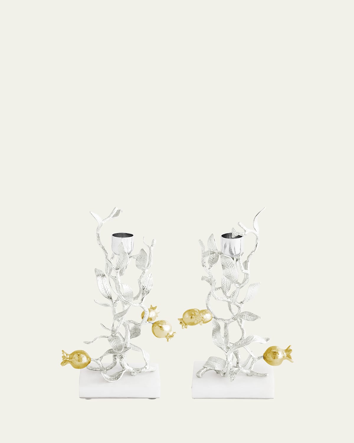 Michael Aram Pomegranate Silver & Gold Candleholders With 24k Goldplate, Set Of 2 In Multi