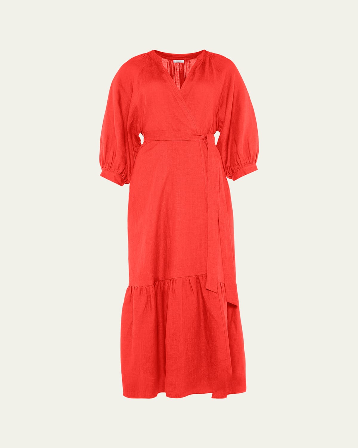 Eres Joie Linen Wrap Dress In Ecarlate