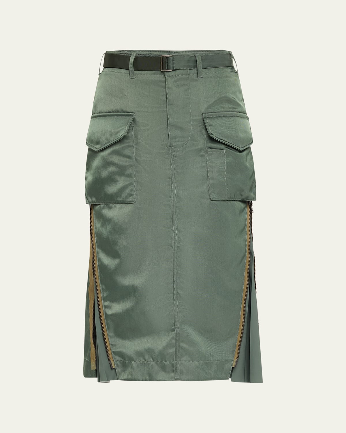 Sacai Belted Cargo Midi Skirt In Bkhaki
