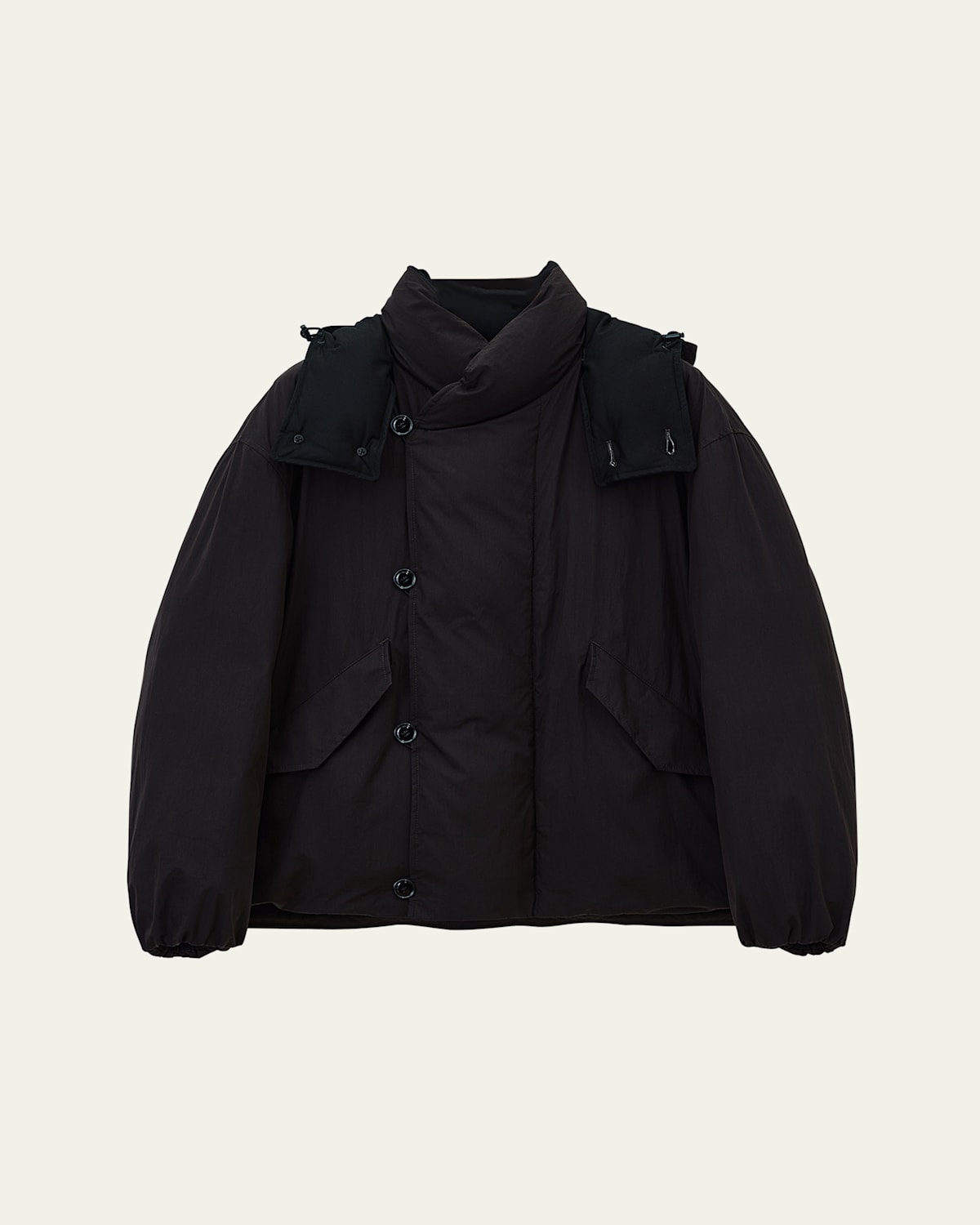 Lemaire Men's Asymmetric Tech Puffer Jacket In Espresso