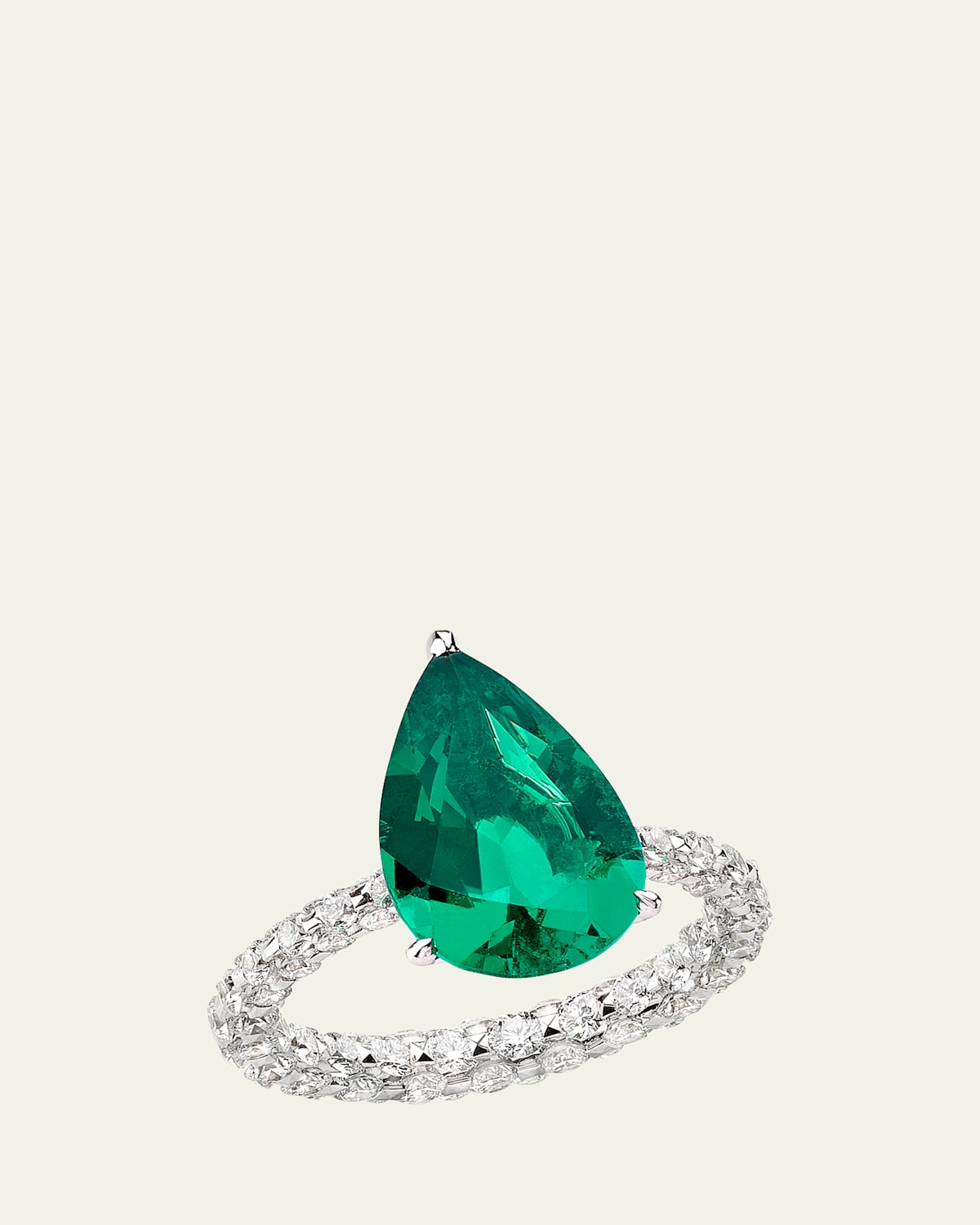 Merveilles 18K White Gold Colombian Emerald Statement Ring with Diamonds