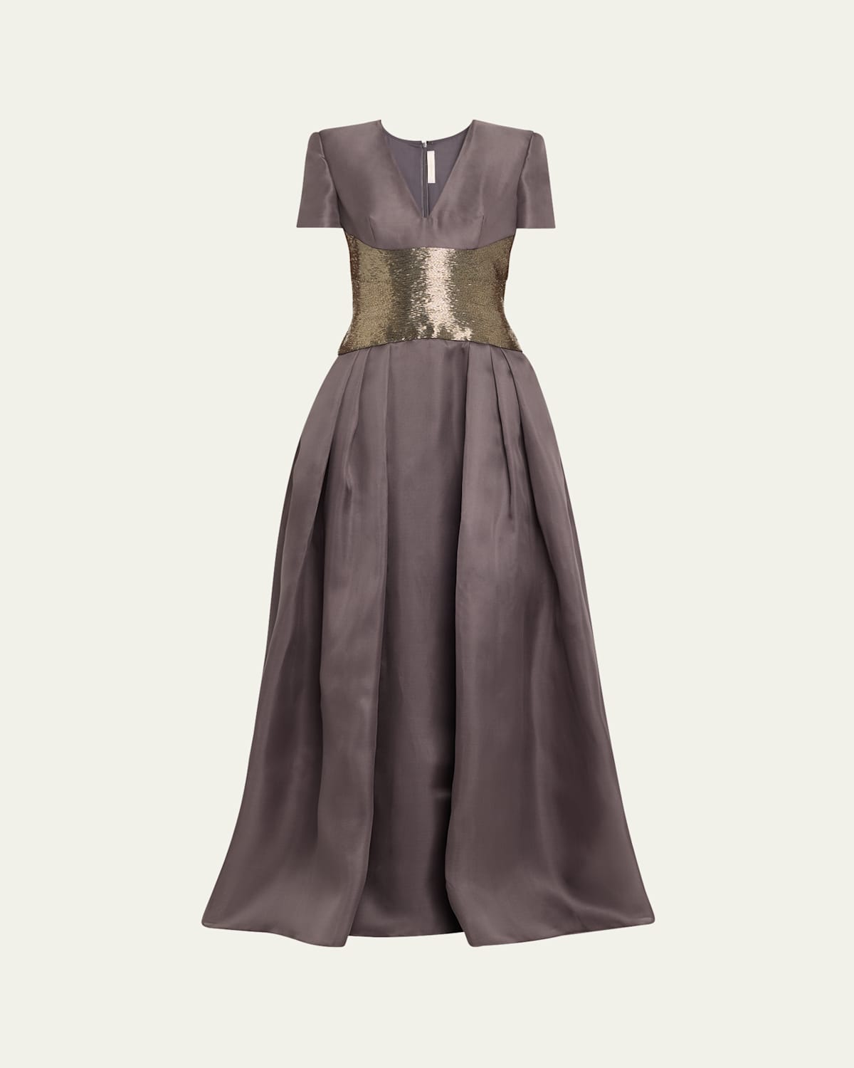 V-Neck Beaded Organza Pleated Ball Gown
