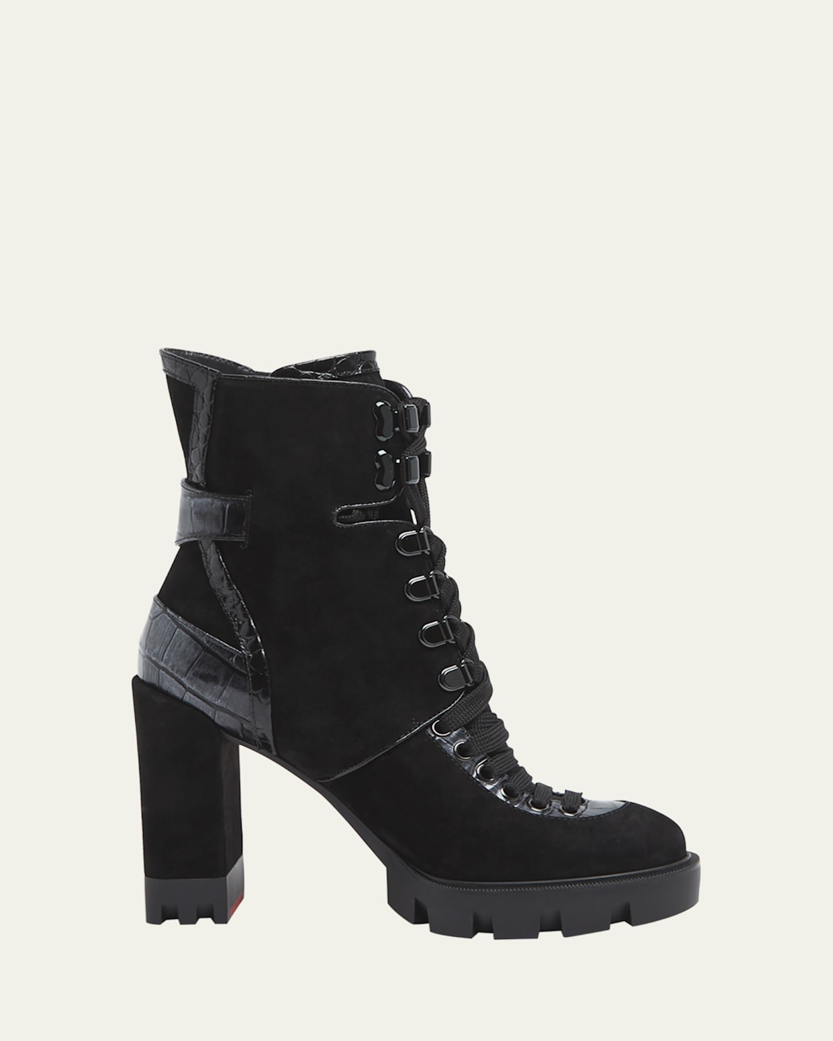 Christian Louboutin Macademia Croco Leather Red Sole Boots In Black