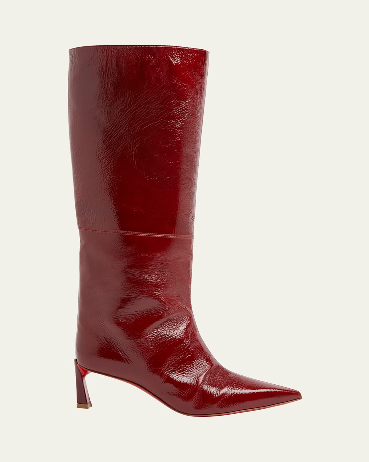 Christian Louboutin Patent Leather Red Sole Tall Boots In Brownie