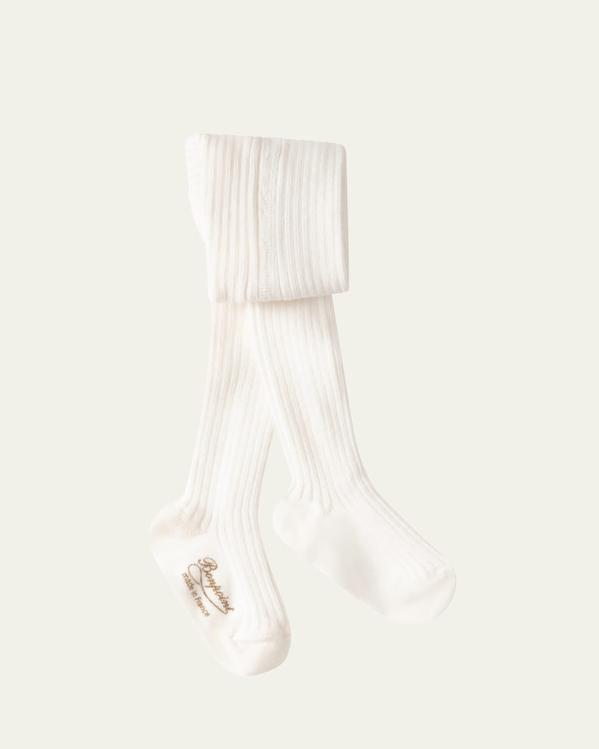 Bonpoint Girl's Logo-print Knit Tights In Off White