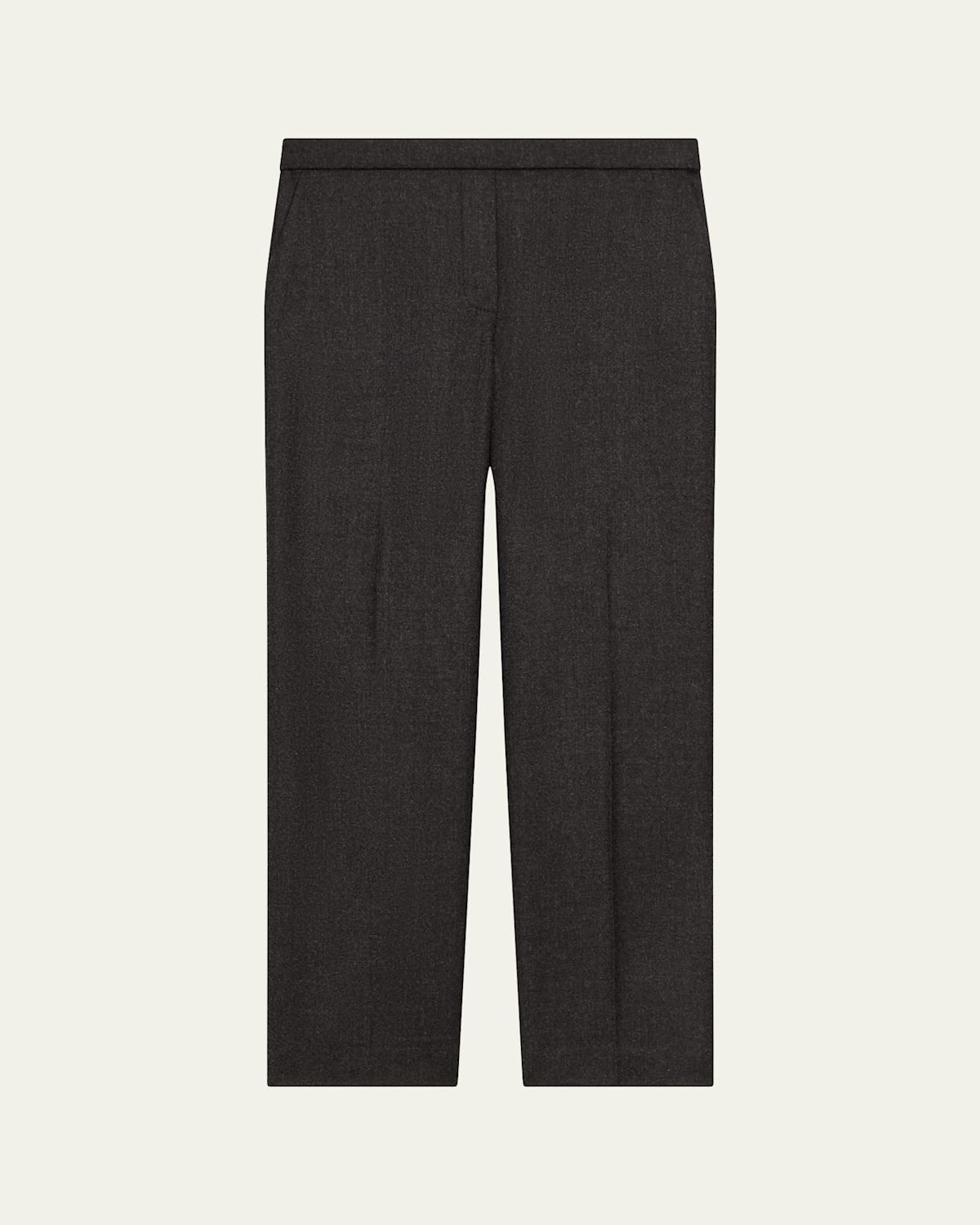 Theory Treeca Virgin Wool Flannel Cropped Pull-on Pants In Blk