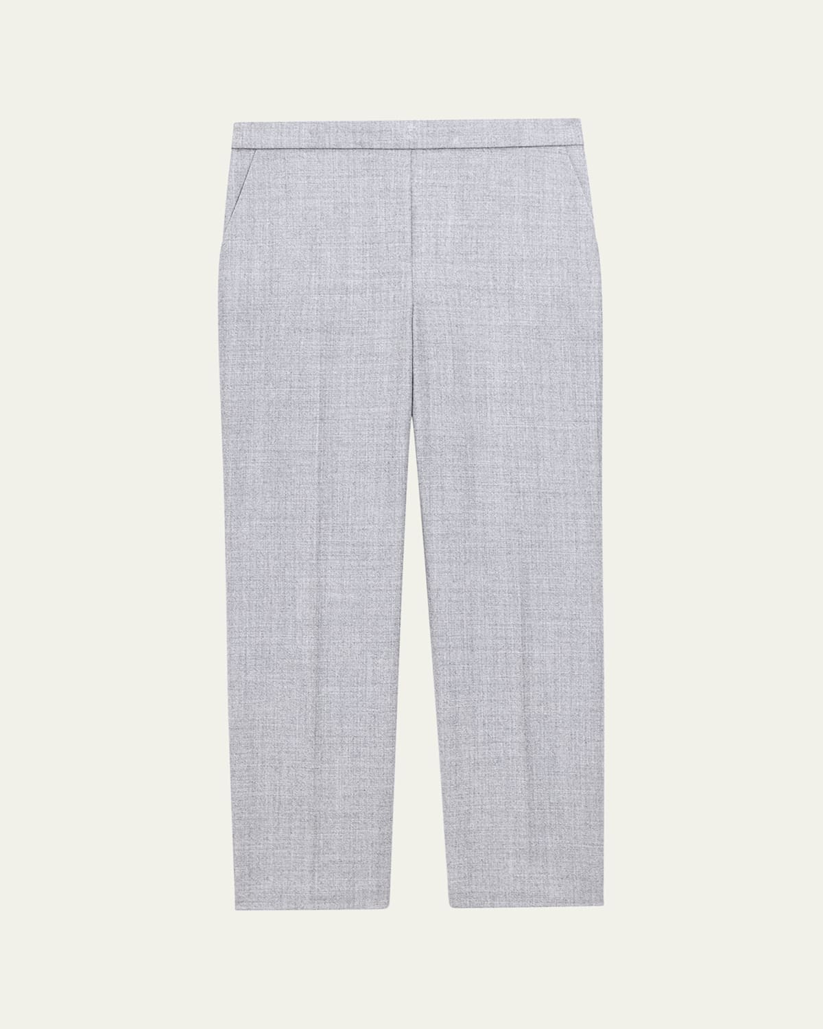 Theory Treeca Virgin Wool Flannel Cropped Pull-on Pants In Blue