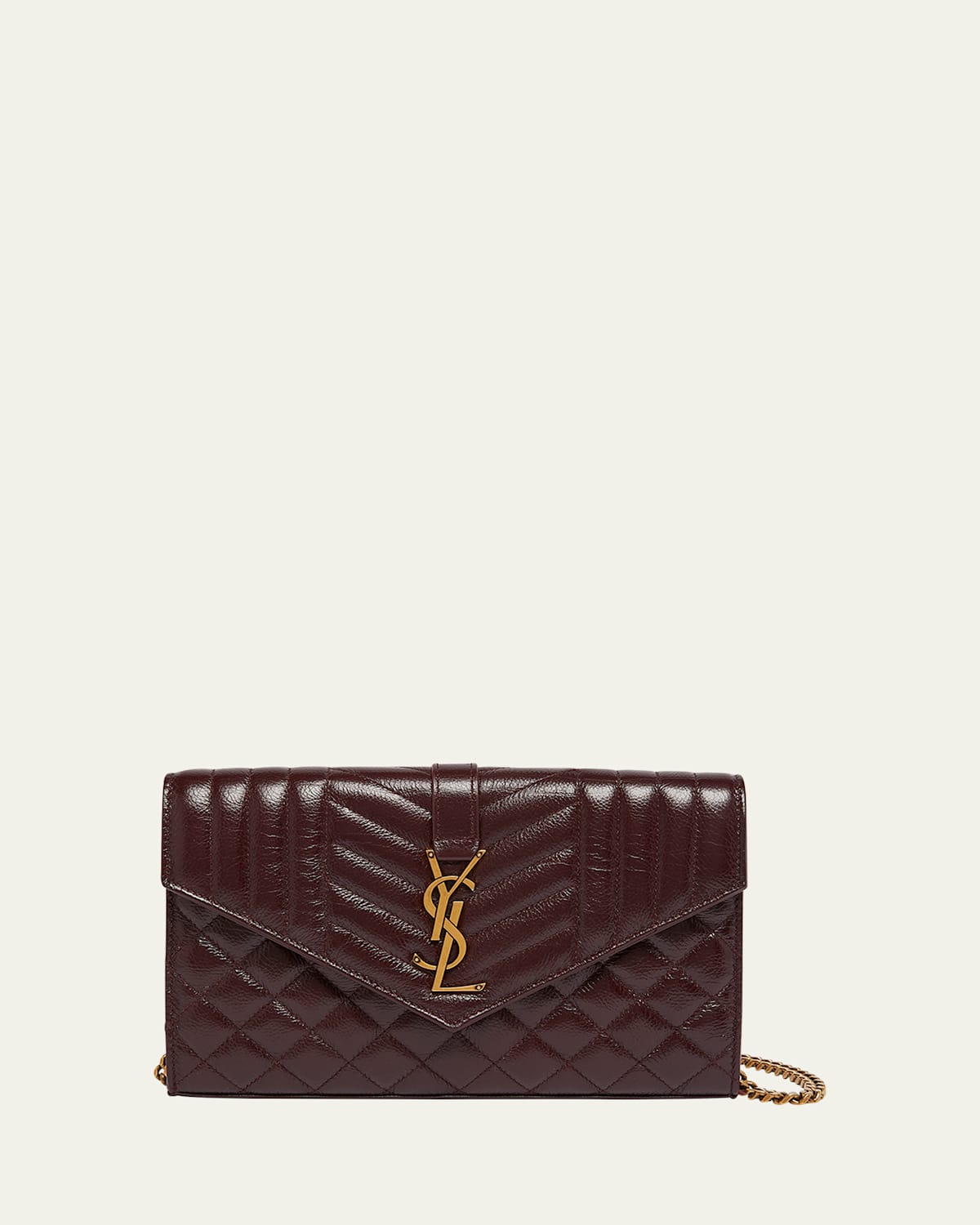 Saint Laurent Small Ysl Envelope Wallet On Chain In Triquilt Leather In Wine