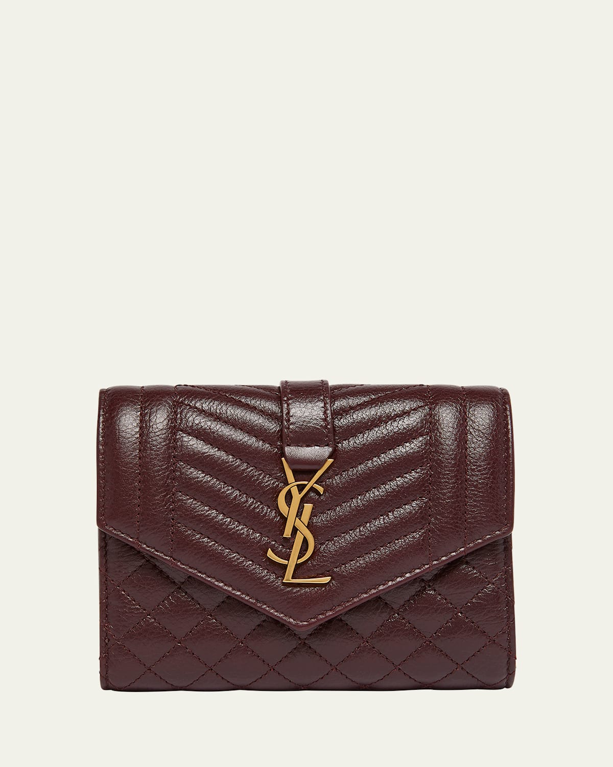 Saint Laurent Ysl Trifold Compact Wallet In Quilted Leather In Wine