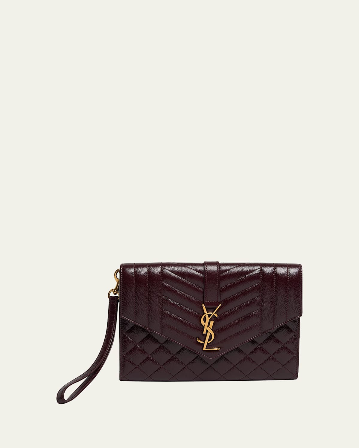 Saint Laurent Ysl Envelope Flap Pouch In Quilted Leather In Wine