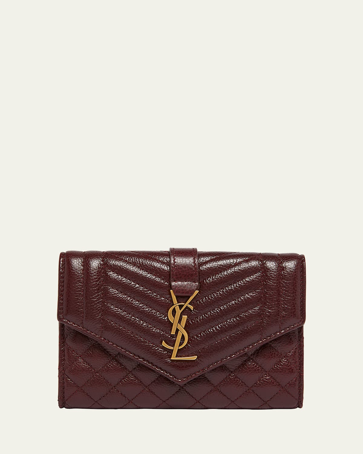 Saint Laurent Small Ysl Envelope Flap Wallet In Quilted Leather In Wine