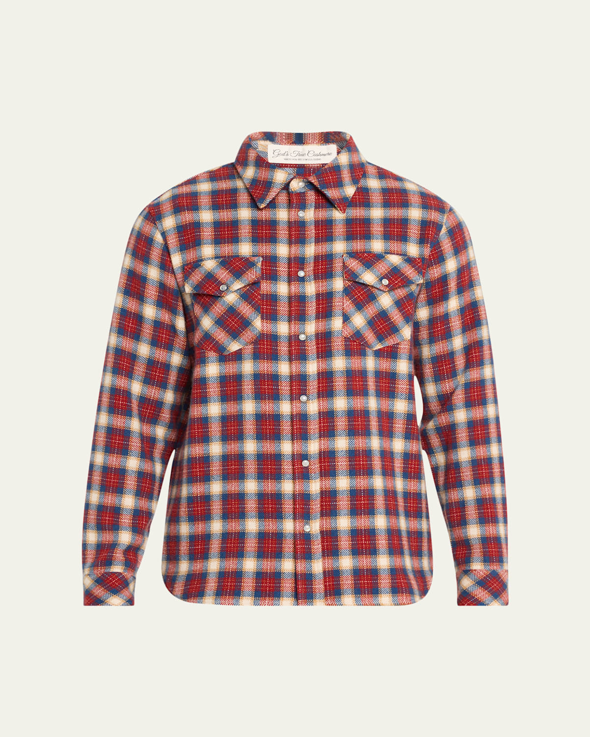 Men's Plaid Cashmere Shirt with Moonstone Snaps