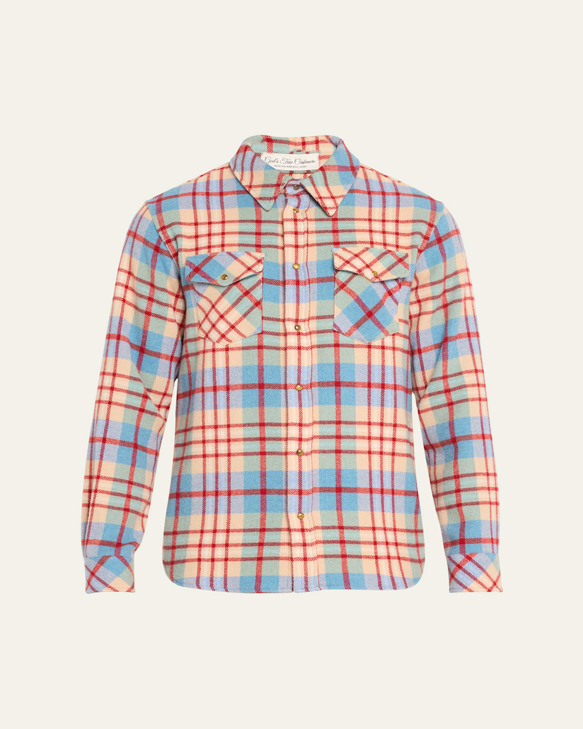 Men's Plaid Cashmere Shirt with Tiger's Eye Snaps