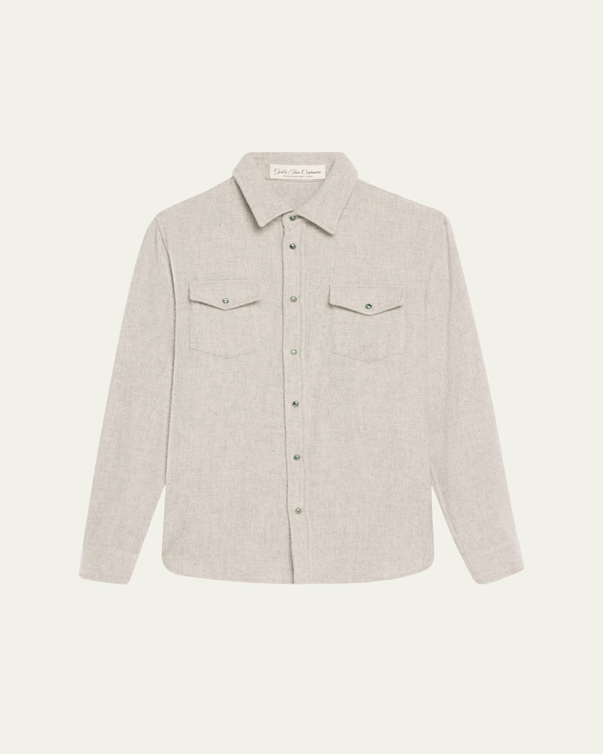 Men's Heathered Cashmere Shirt with Emerald Snaps