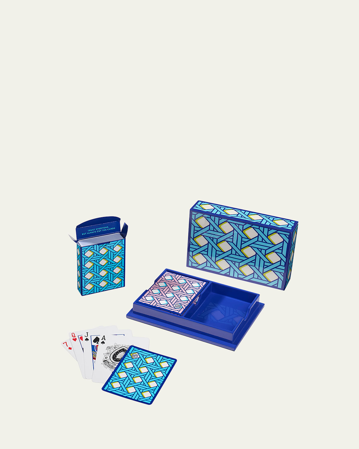 Jonathan Adler Basketweave Lacquer Card Set In Blue