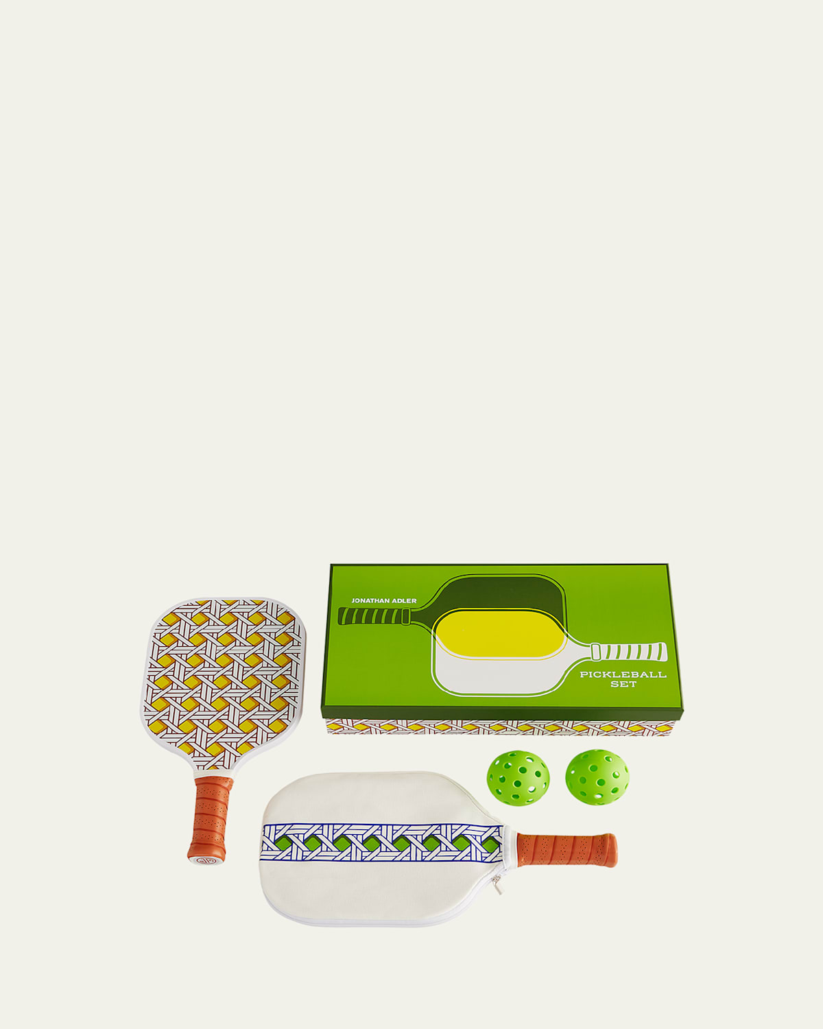 Jonathan Adler Basketweave Pickleball Set In Green