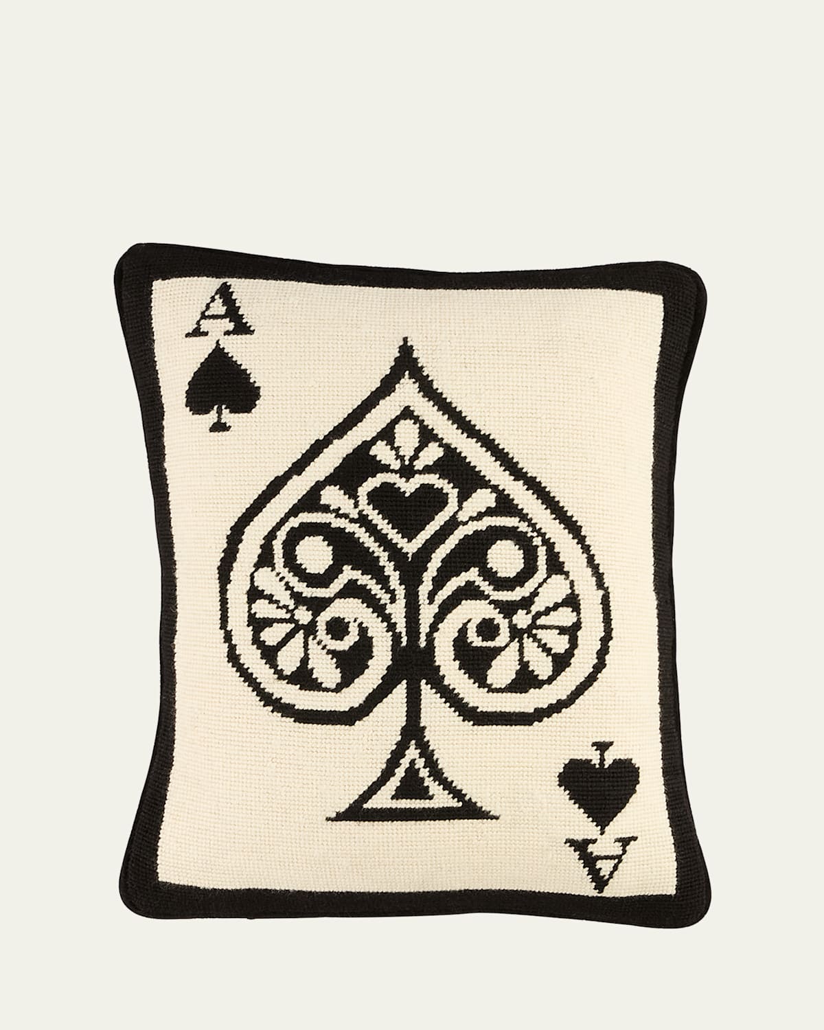 Jonathan Adler Dealers Choice Ace Of Spades Needlepoint Pillow, 12" X 16" In Black