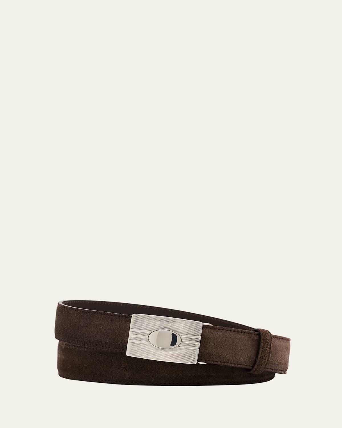 Brunello Cucinelli Men's Suede Rectangle-buckle Belt In Brown