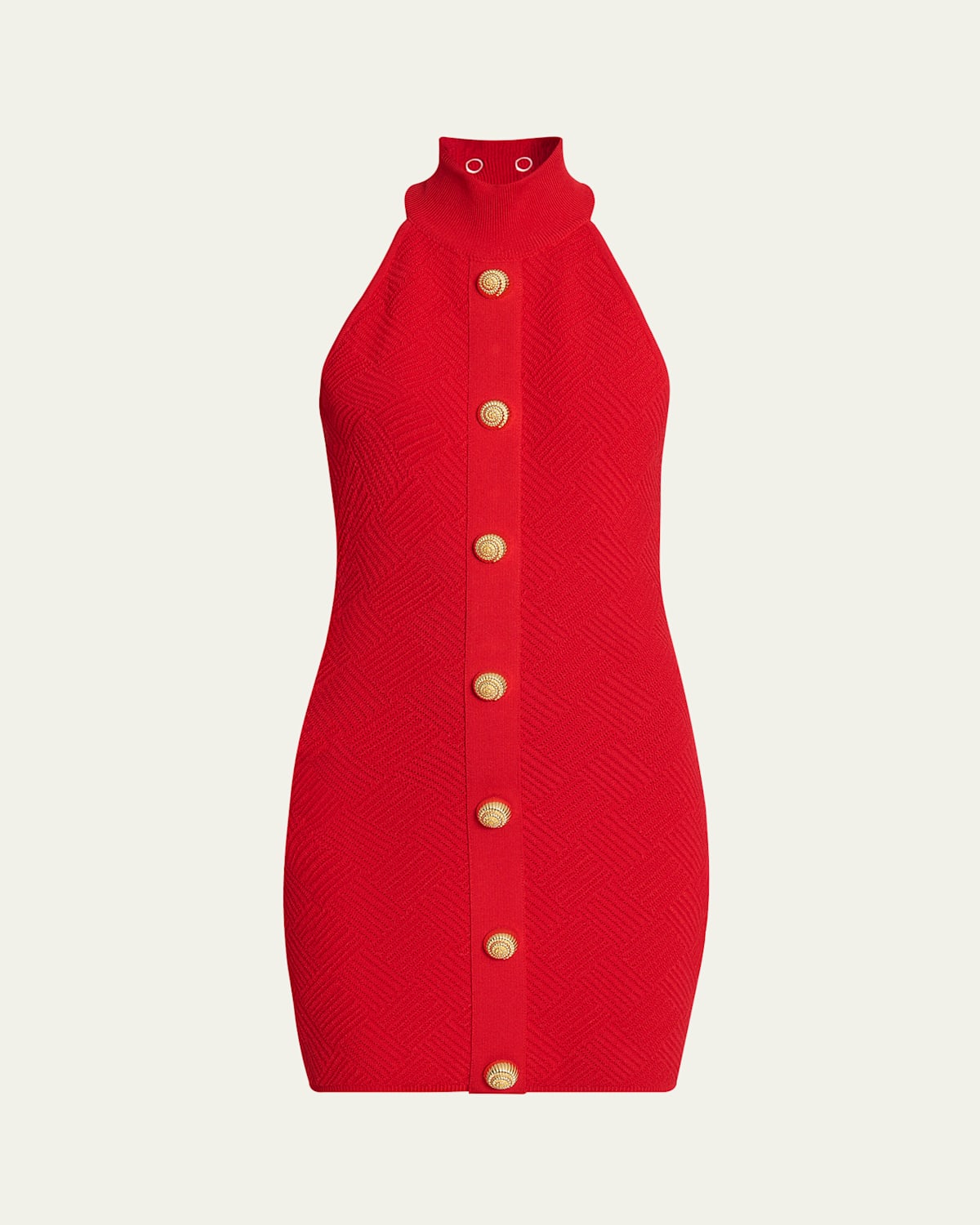Balmain Knitted Halter Neck Mini Dress In Red