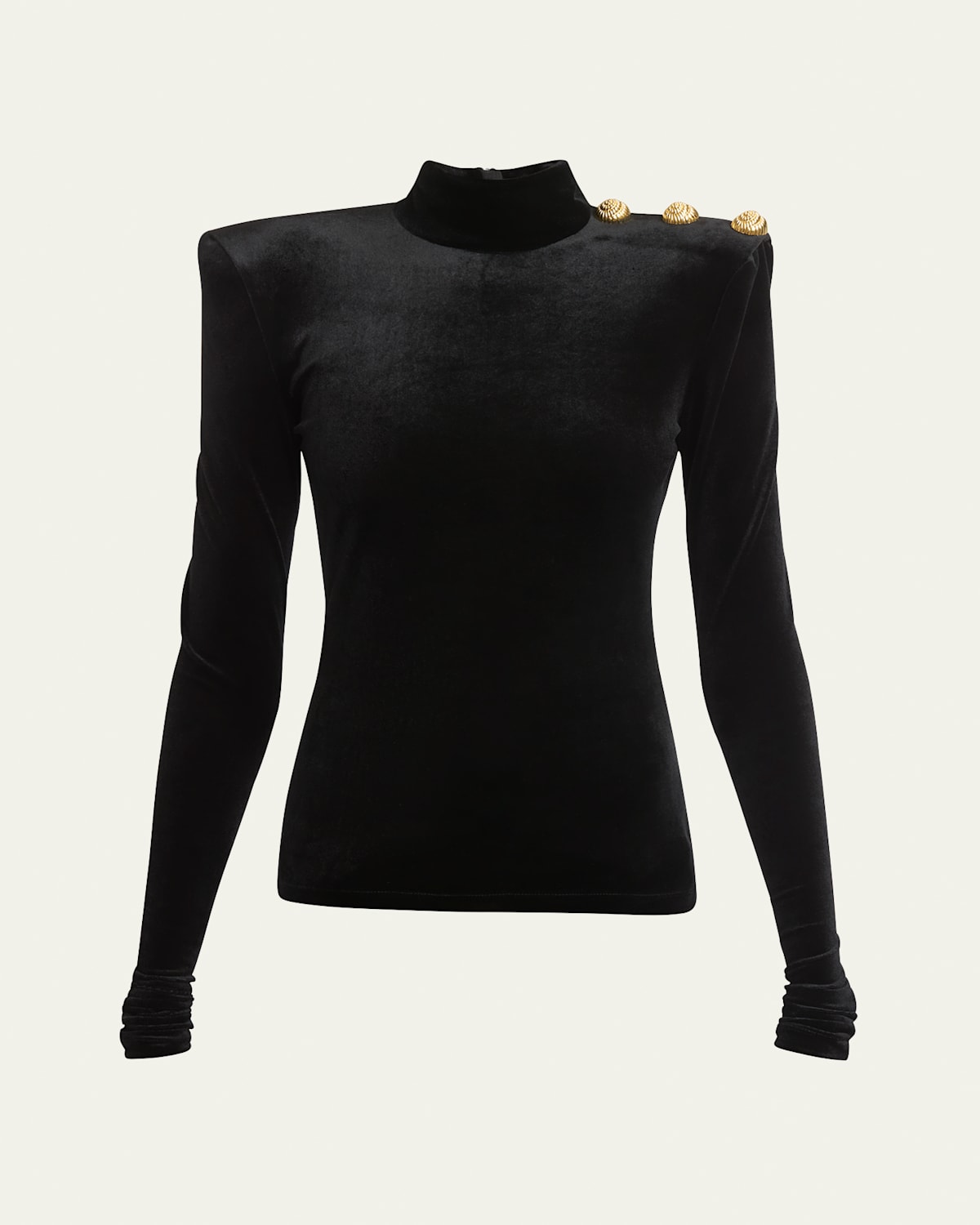 Balmain Buttoned High-neck Velvet Top In Black