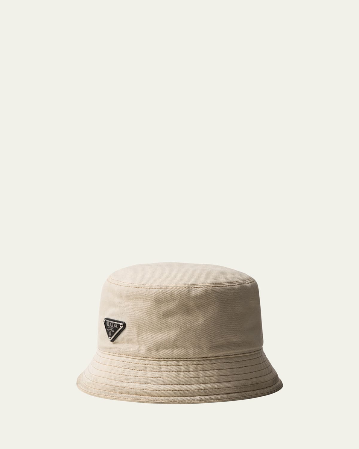 Prada Mens Neutral Worn Bull Logo-plaque Denim Bucket Hat In Natural