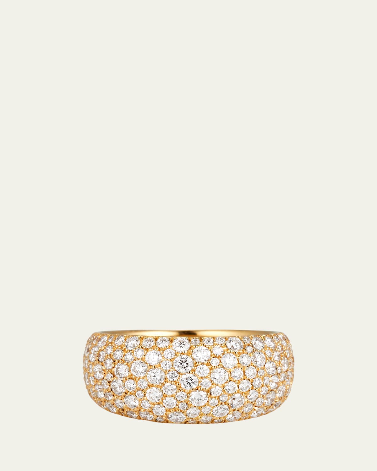 18K Yellow Gold Diamond Pave Soft Volume Ring, Size 6.5