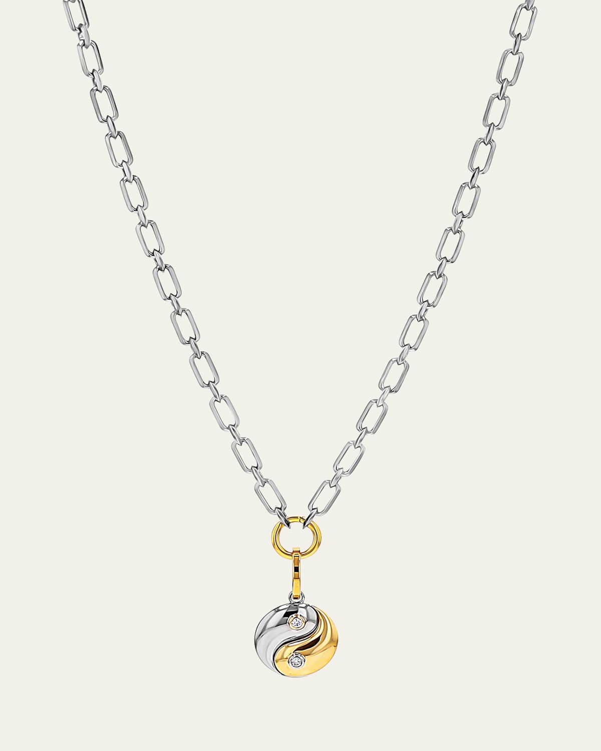 Two-Tone Bezel Diamond Yin-Yang Pendant Necklace on Soho Link Chain