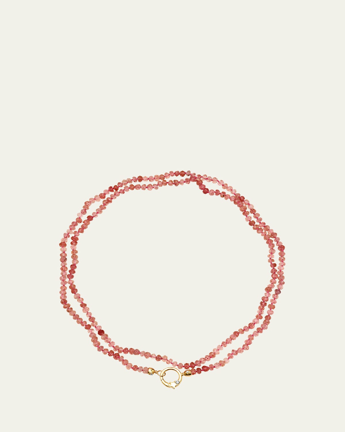 10K Yellow Gold Shooting Star Strawberry Quartz Wrap Choker 28"