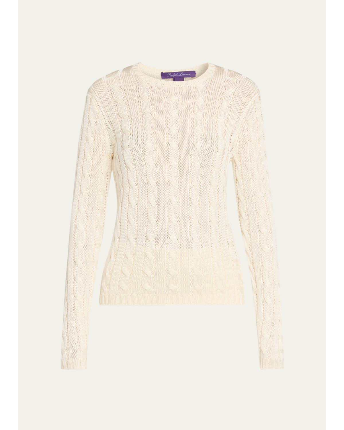 Cable-Knit Silk Crewneck Sweater