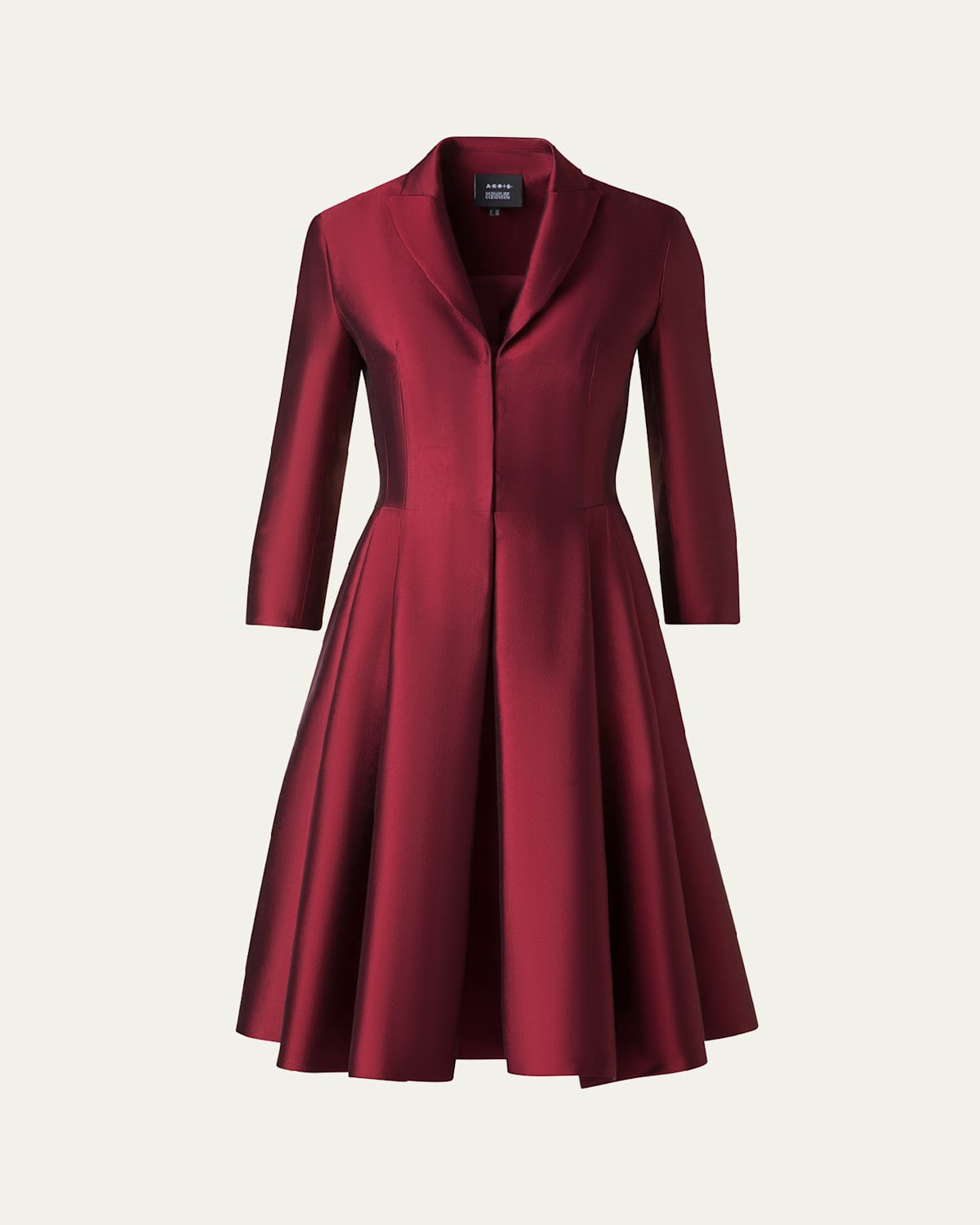 Akris Dupion Three-quarter Sleeve Pleated Cocktail Dress In Ruby