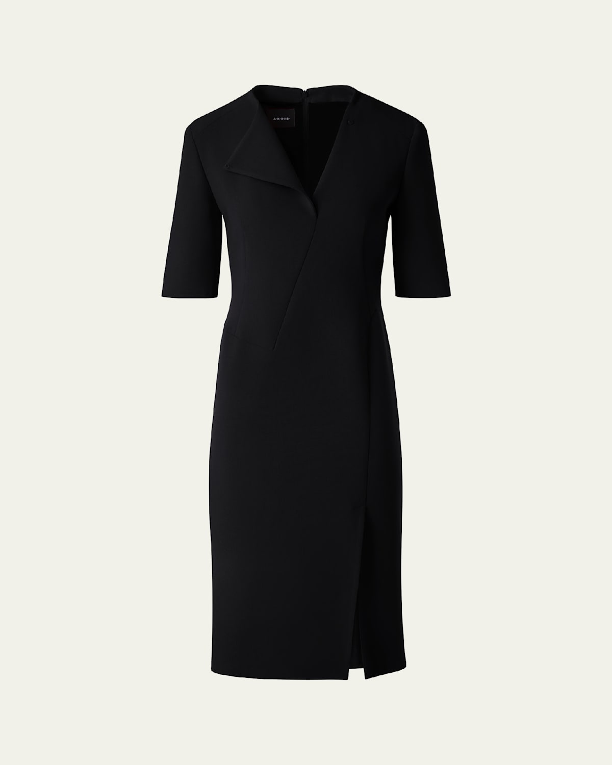 Akris Elbow Sleeve Sheath Wool Dress In Black