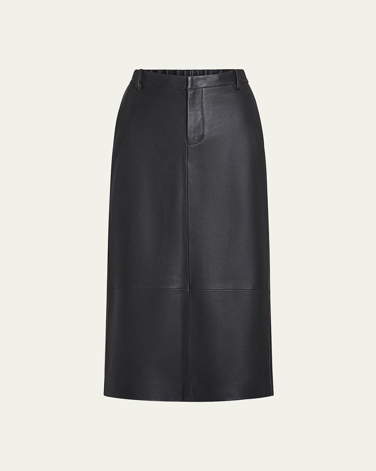 Mid-Rise Flared Leather Midi Skirt