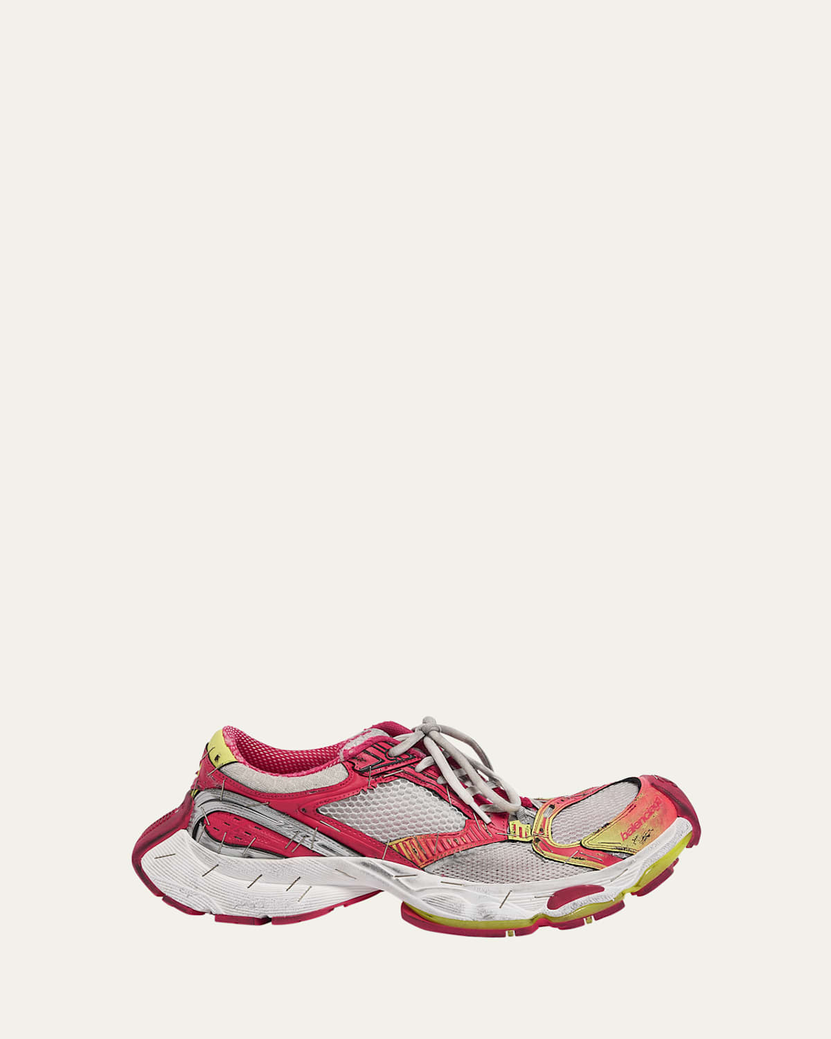 Balenciaga Men's Stapler Trainers In White/pink/neon Yellow/silver In Pink/wht/yel