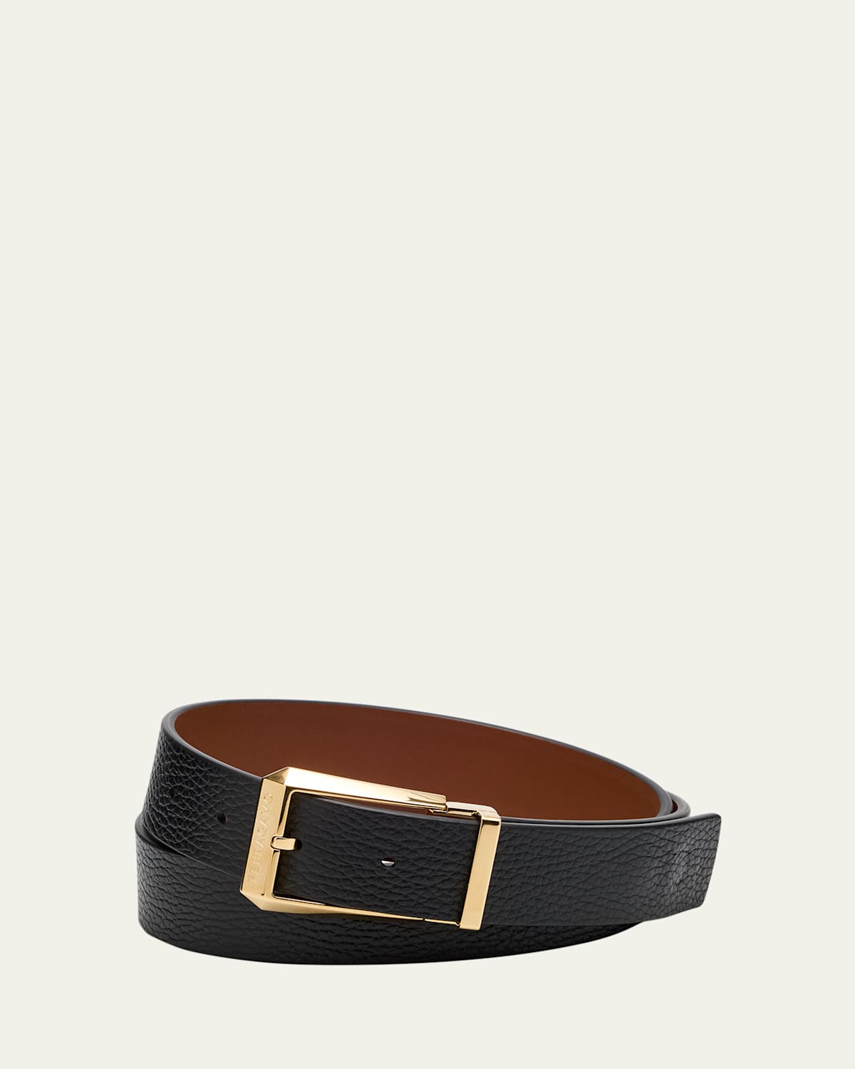 Ferragamo Men's Adjustable Reversible Hammered Leather Belt In New Cognac/nero